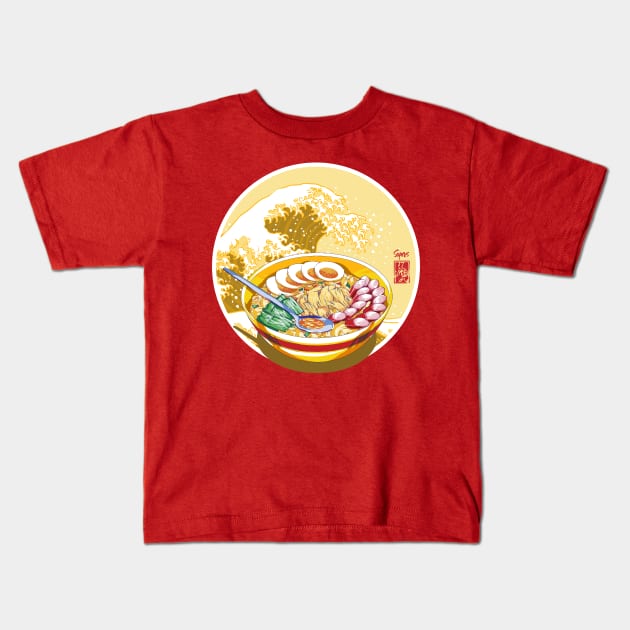 Pinoy Food - The Great Sopas Wave of the Philippines (Gold Version) Kids T-Shirt by pinoytee